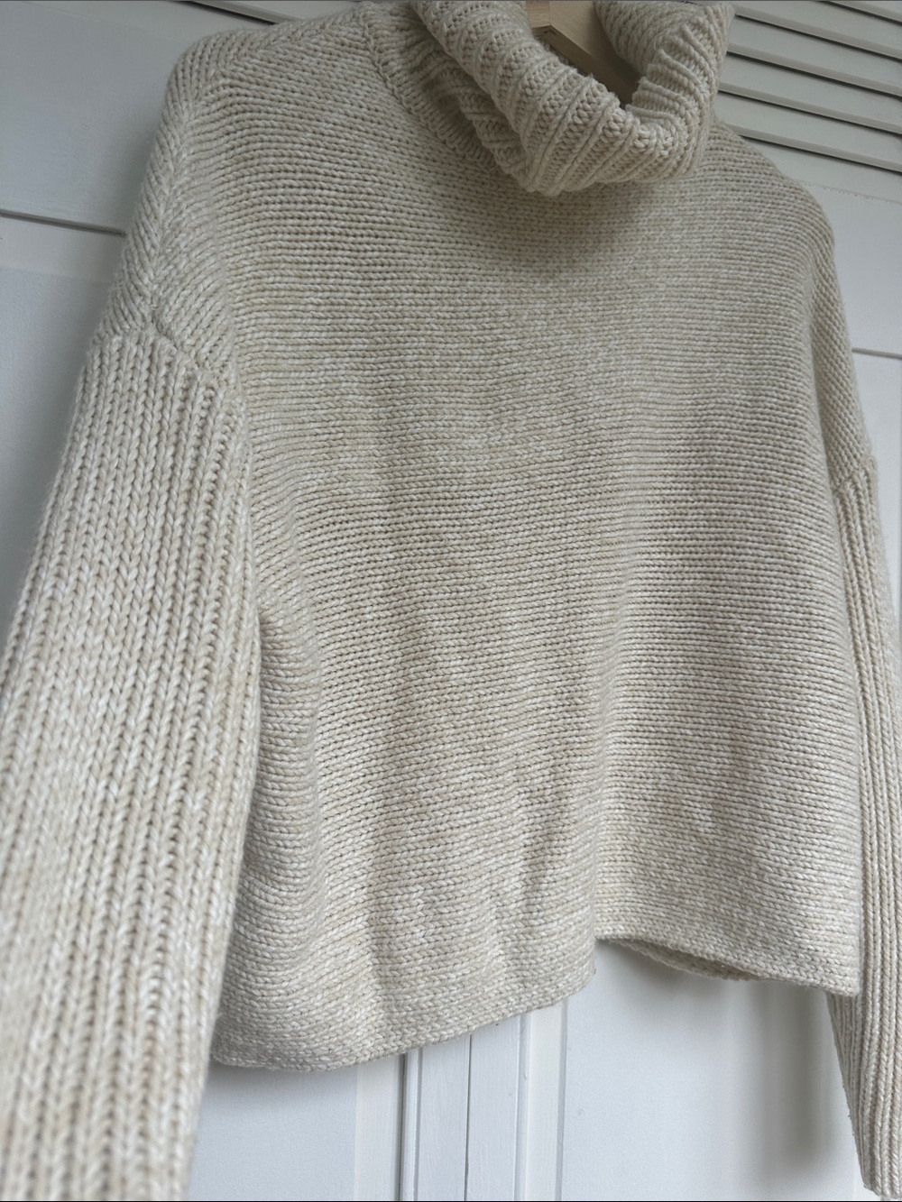 twik Cream Turtleneck Ribbed Knit Sweater